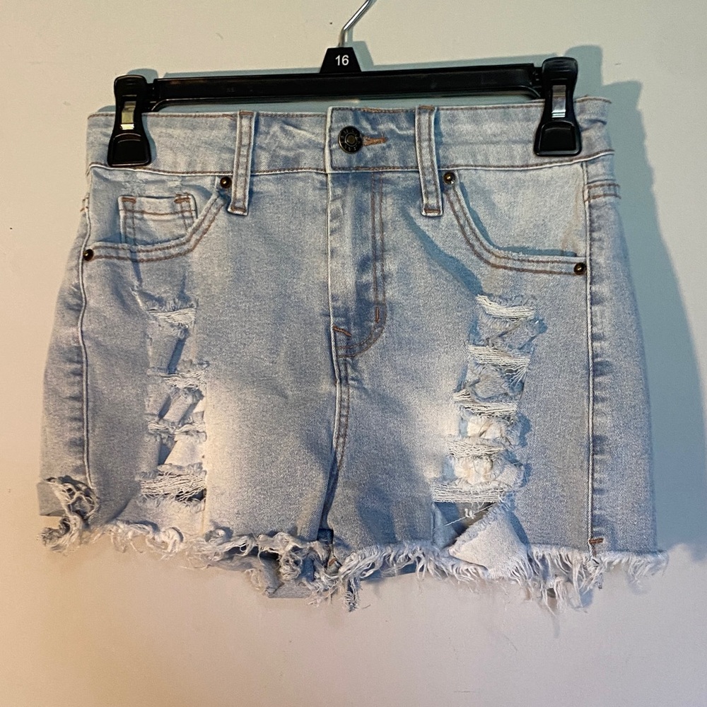 Distressed Light Blue Denim Shorts